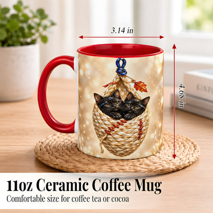 #pl[11oz|Red] Luminous Black Cats Coffee Mug, Cat Basket Mug, Ceramic Cup