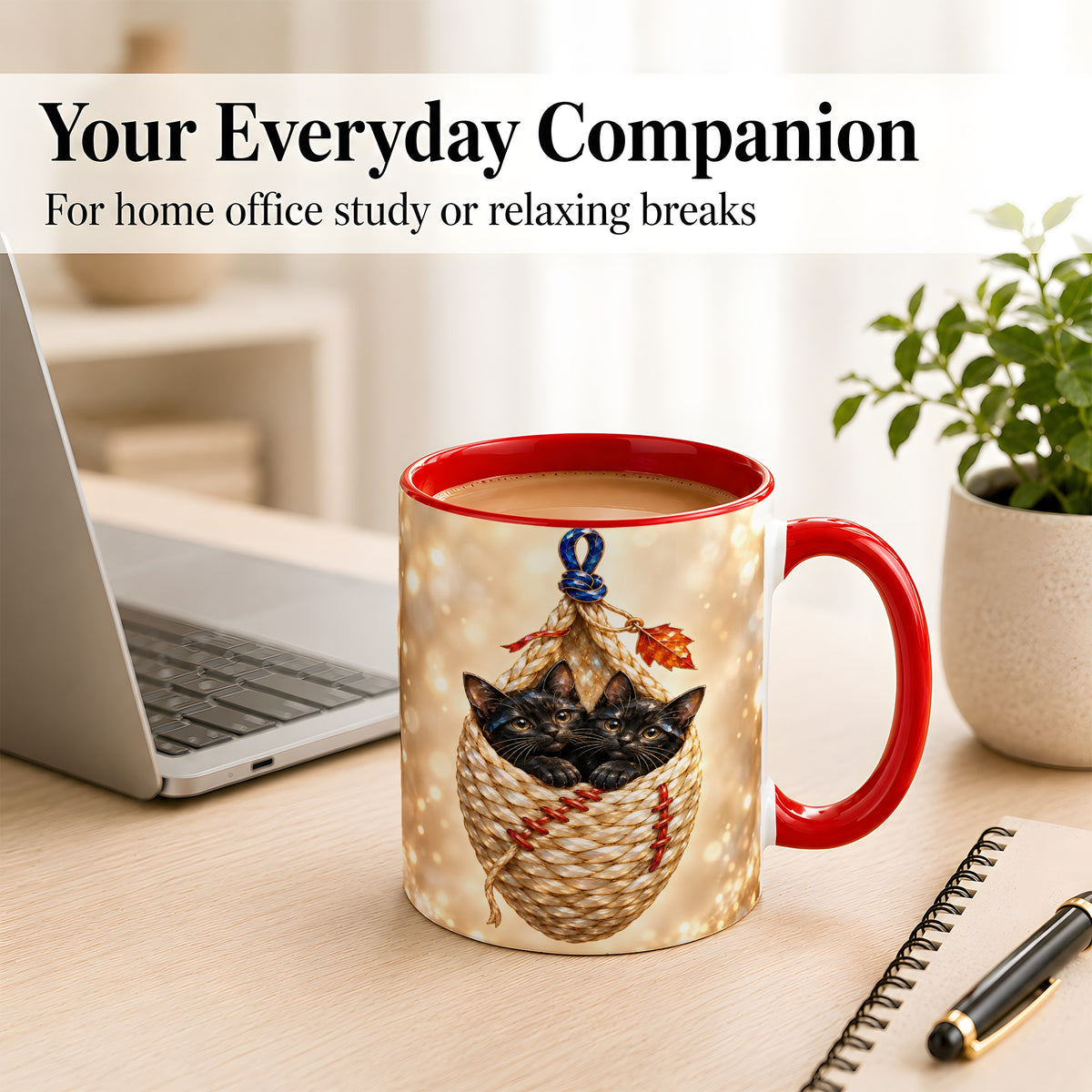 #pl[11oz|Red] Luminous Black Cats Coffee Mug, Cat Basket Mug, Ceramic Cup