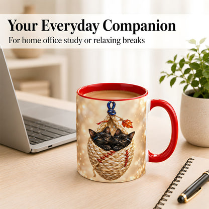 #pl[11oz|Red] Luminous Black Cats Coffee Mug, Cat Basket Mug, Ceramic Cup