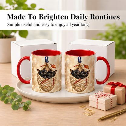 #pl[11oz|Red] Luminous Black Cats Coffee Mug, Cat Basket Mug, Ceramic Cup