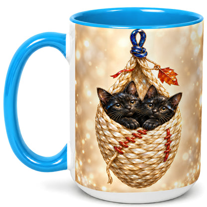 #pl[15oz|Blue] Luminous Black Cats Coffee Mug, Cat Basket Mug, Ceramic Cup