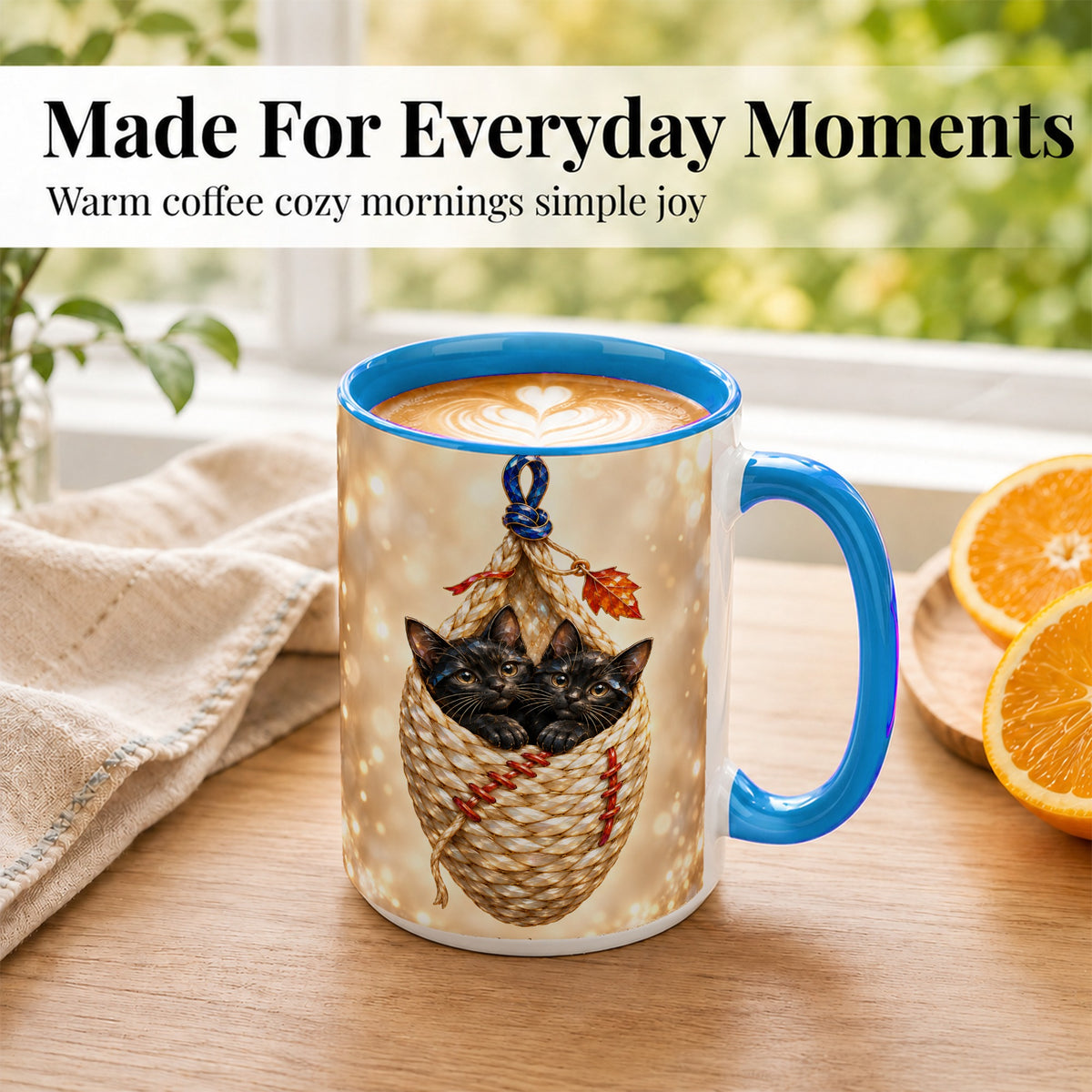 #pl[15oz|Blue] Luminous Black Cats Coffee Mug, Cat Basket Mug, Ceramic Cup