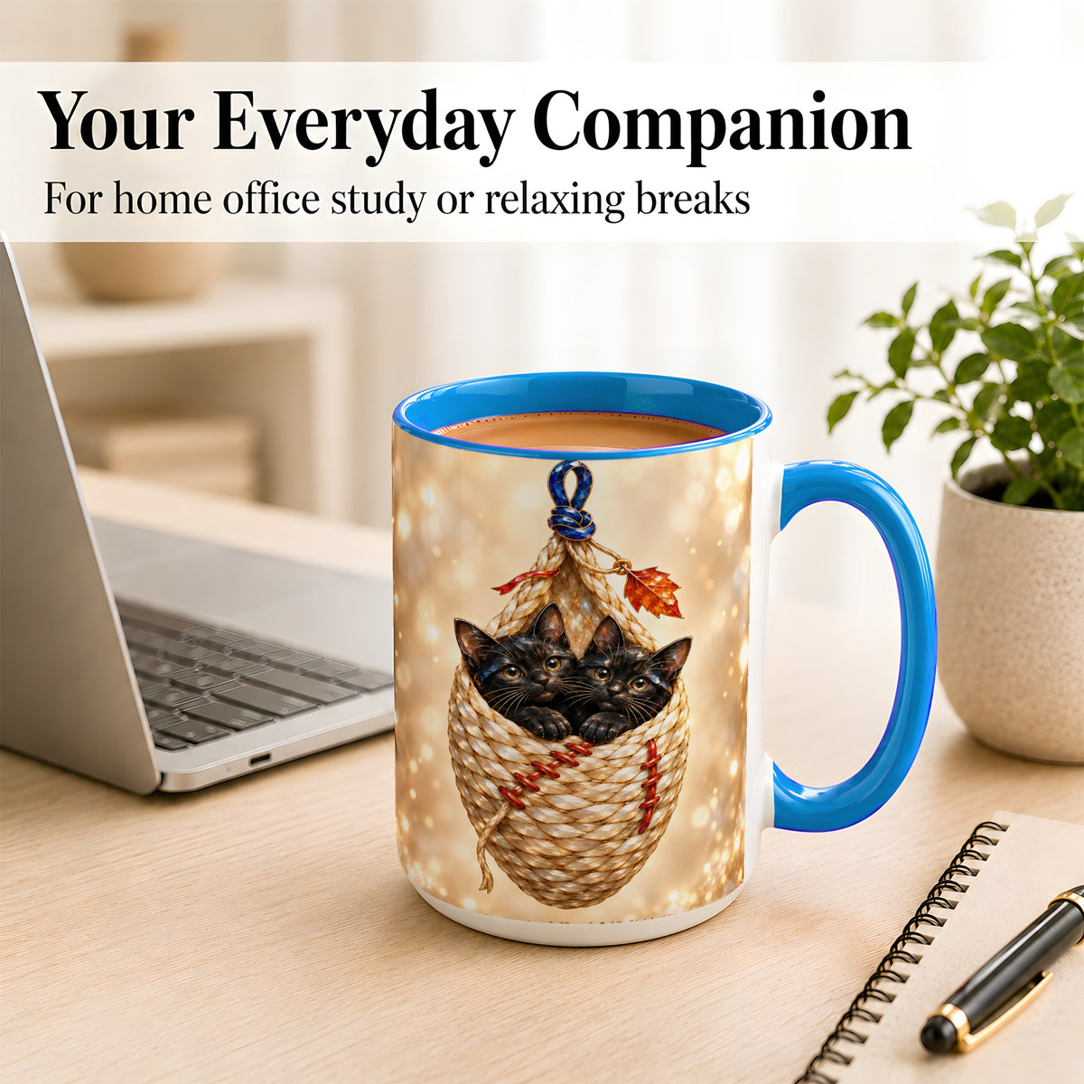 #pl[15oz|Blue] Luminous Black Cats Coffee Mug, Cat Basket Mug, Ceramic Cup