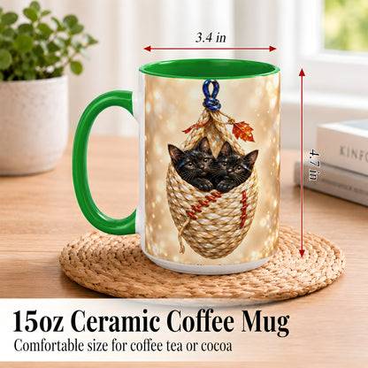 #pl[15oz|Green] Luminous Black Cats Coffee Mug, Cat Basket Mug, Ceramic Cup
