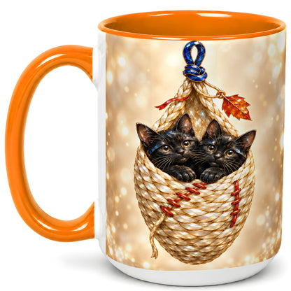 #pl[15oz|Orange] Luminous Black Cats Coffee Mug, Cat Basket Mug, Ceramic Cup