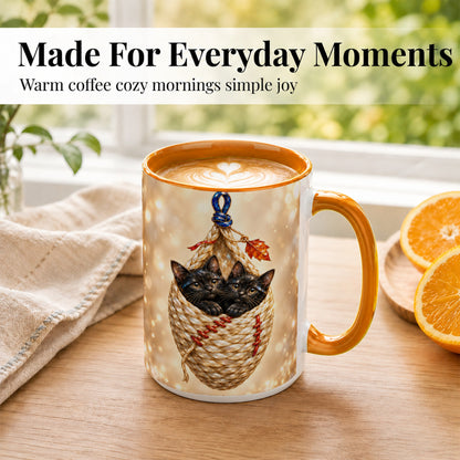 #pl[15oz|Orange] Luminous Black Cats Coffee Mug, Cat Basket Mug, Ceramic Cup