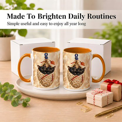 #pl[15oz|Orange] Luminous Black Cats Coffee Mug, Cat Basket Mug, Ceramic Cup
