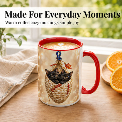 #pl[15oz|Red] Luminous Black Cats Coffee Mug, Cat Basket Mug, Ceramic Cup