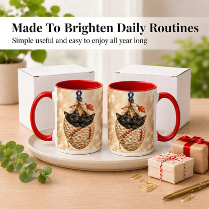 #pl[15oz|Red] Luminous Black Cats Coffee Mug, Cat Basket Mug, Ceramic Cup