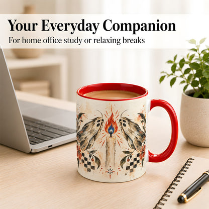 #pl[11oz|Red] Moth Candle Coffee Mug, Folk Floral Moth Mug, Ceramic Cup