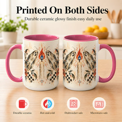 #pl[15oz|Pink] Moth Candle Coffee Mug, Folk Floral Moth Mug, Ceramic Cup