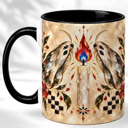 #pl[11oz|Black] Crystal Moth Candle Coffee Mug, Gothic Moth Mug, Ceramic Cup
