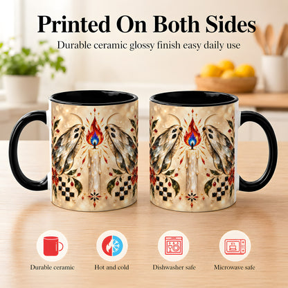 #pl[11oz|Black] Crystal Moth Candle Coffee Mug, Gothic Moth Mug, Ceramic Cup