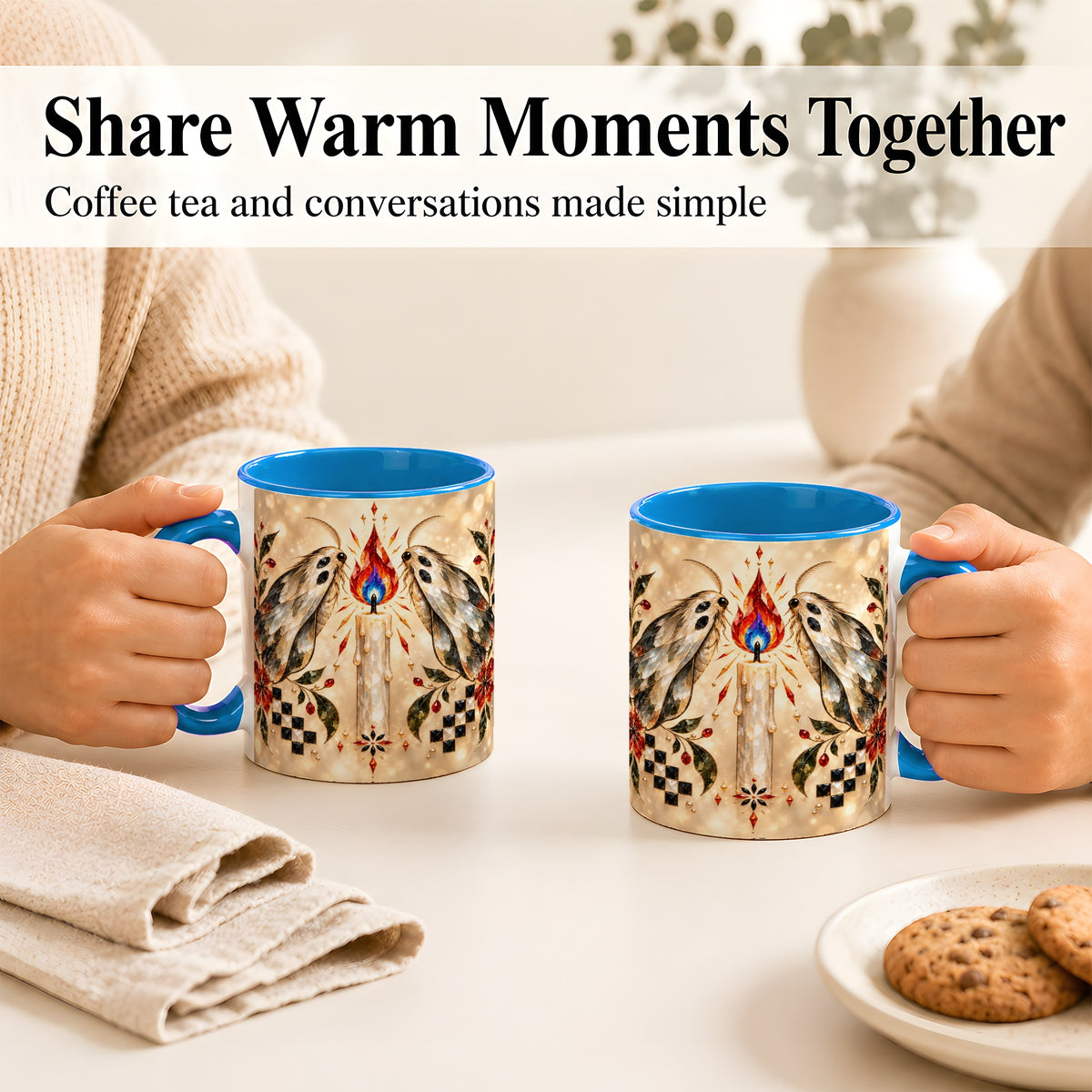#pl[11oz|Blue] Crystal Moth Candle Coffee Mug, Gothic Moth Mug, Ceramic Cup
