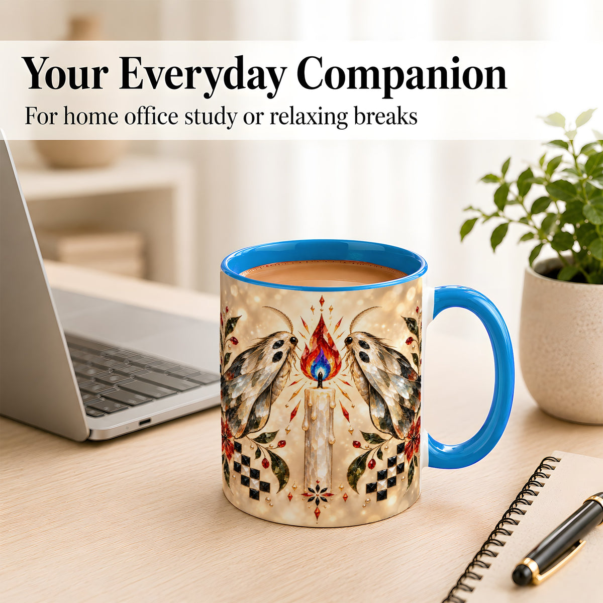 #pl[11oz|Blue] Crystal Moth Candle Coffee Mug, Gothic Moth Mug, Ceramic Cup