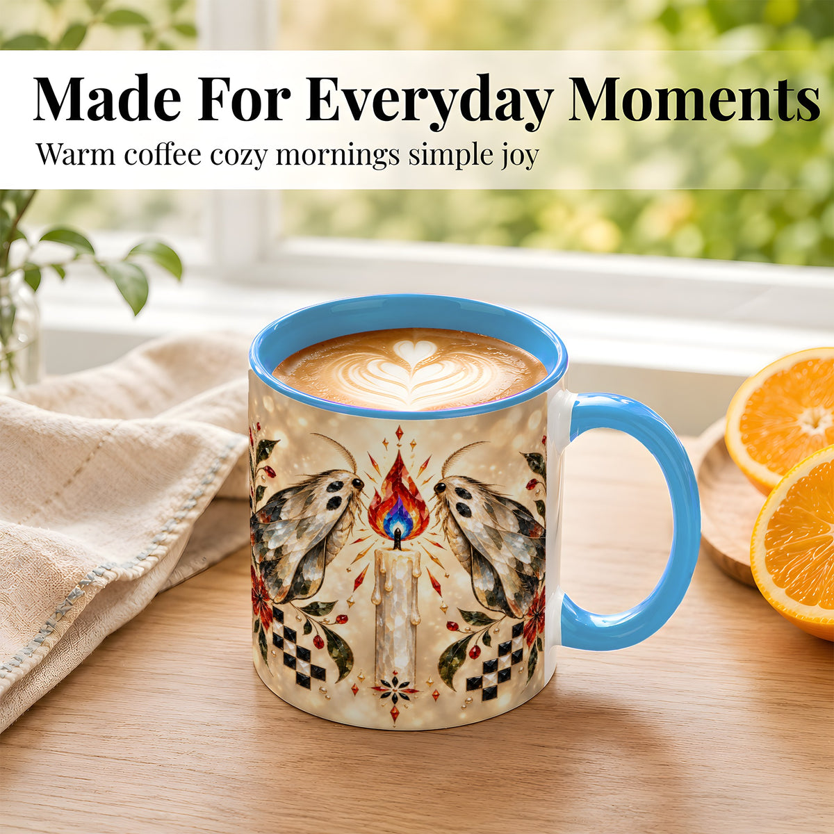 #pl[11oz|Blue] Crystal Moth Candle Coffee Mug, Gothic Moth Mug, Ceramic Cup