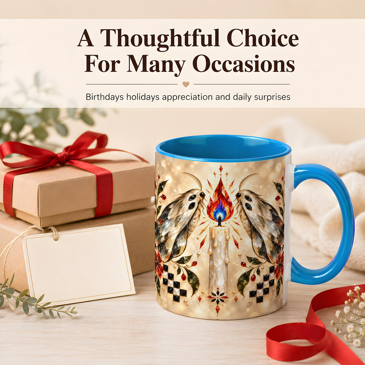 #pl[11oz|Blue] Crystal Moth Candle Coffee Mug, Gothic Moth Mug, Ceramic Cup