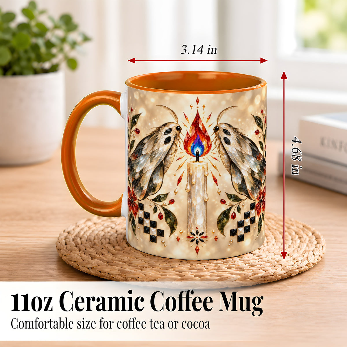 #pl[11oz|Orange] Crystal Moth Candle Coffee Mug, Gothic Moth Mug, Ceramic Cup