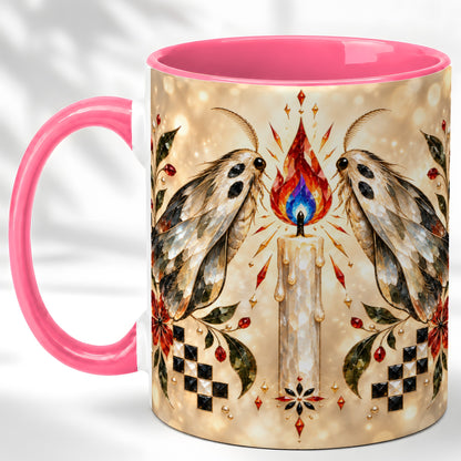 #pl[11oz|Pink] Crystal Moth Candle Coffee Mug, Gothic Moth Mug, Ceramic Cup