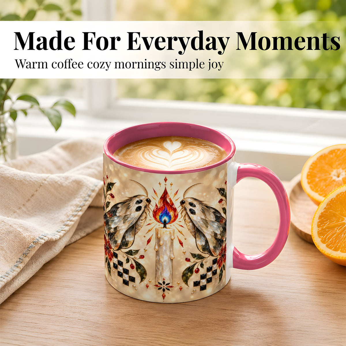 #pl[11oz|Pink] Crystal Moth Candle Coffee Mug, Gothic Moth Mug, Ceramic Cup