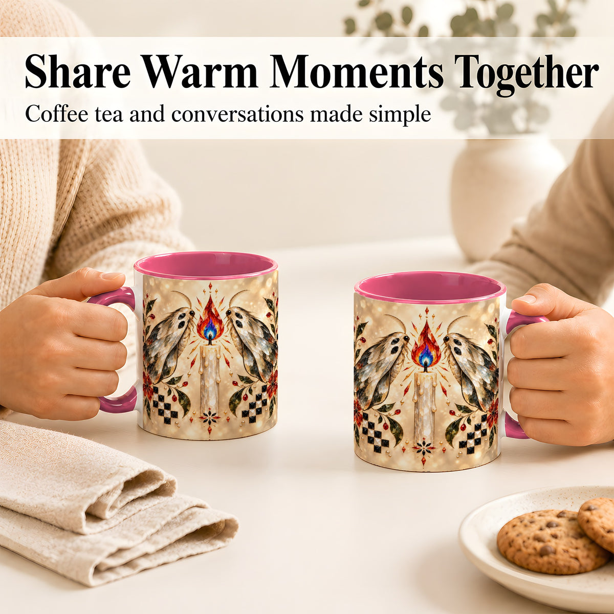 #pl[11oz|Pink] Crystal Moth Candle Coffee Mug, Gothic Moth Mug, Ceramic Cup