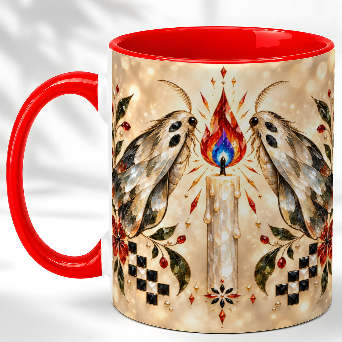 Crystal Moth Candle Coffee Mug, Gothic Moth Mug, Ceramic Cup