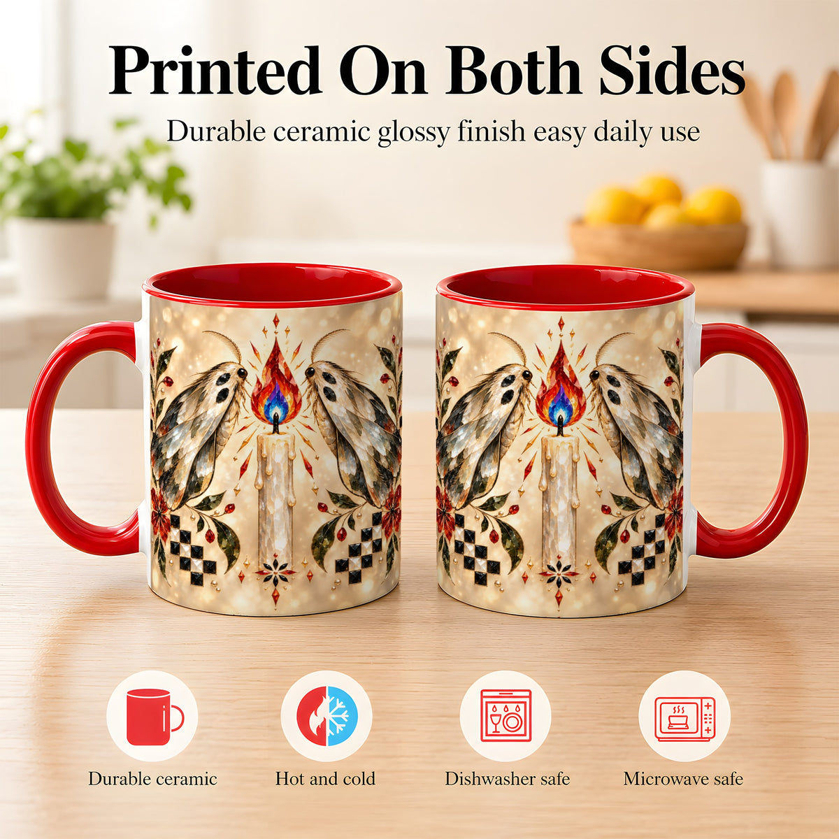 #pl[11oz|Red] Crystal Moth Candle Coffee Mug, Gothic Moth Mug, Ceramic Cup