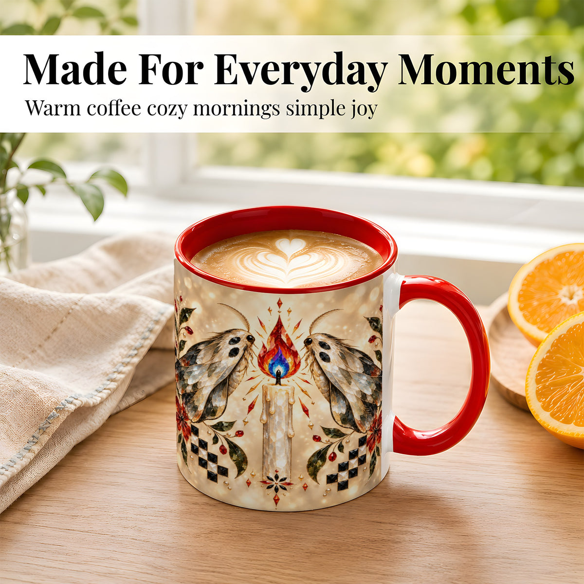#pl[11oz|Red] Crystal Moth Candle Coffee Mug, Gothic Moth Mug, Ceramic Cup