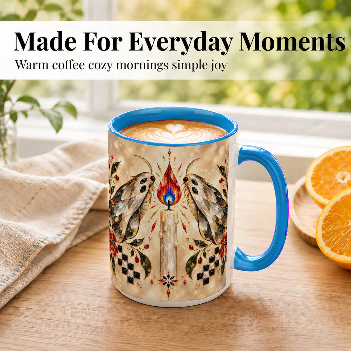 #pl[15oz|Blue] Crystal Moth Candle Coffee Mug, Gothic Moth Mug, Ceramic Cup