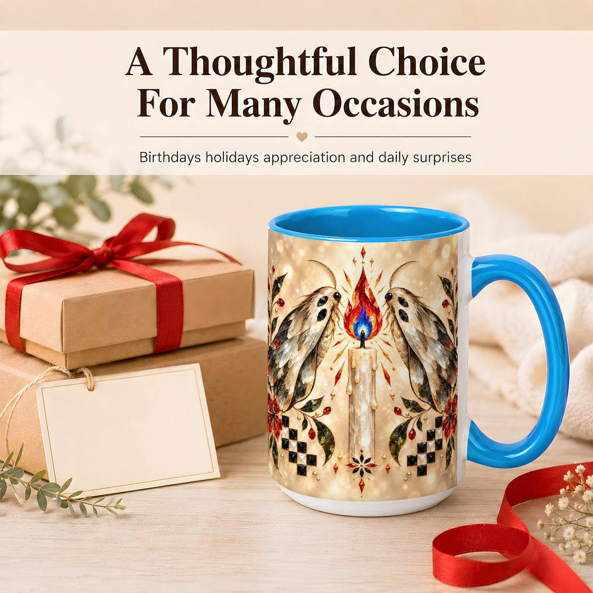 #pl[15oz|Blue] Crystal Moth Candle Coffee Mug, Gothic Moth Mug, Ceramic Cup