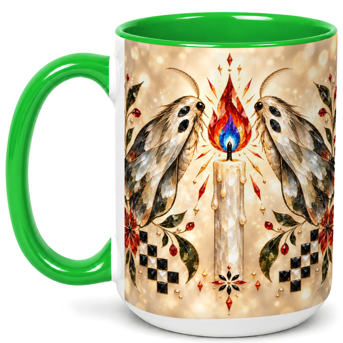 #pl[15oz|Green] Crystal Moth Candle Coffee Mug, Gothic Moth Mug, Ceramic Cup