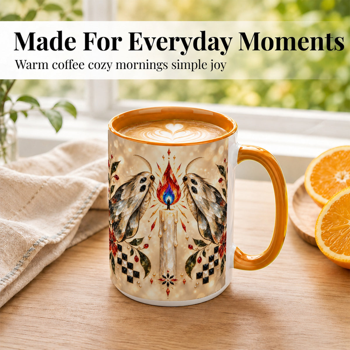 #pl[15oz|Orange] Crystal Moth Candle Coffee Mug, Gothic Moth Mug, Ceramic Cup