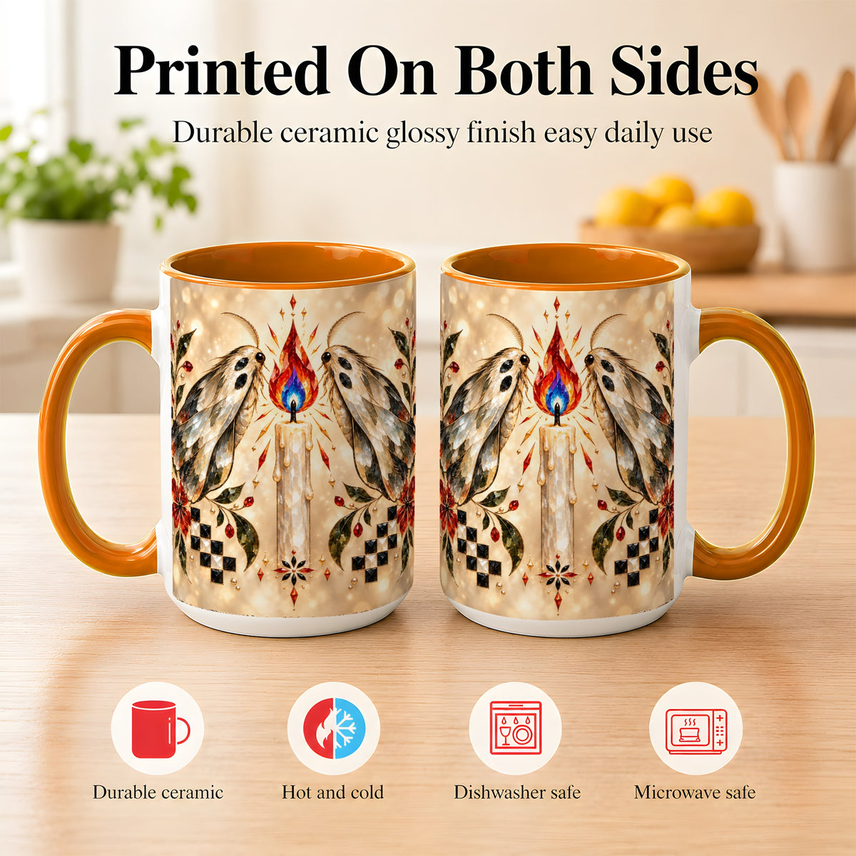 #pl[15oz|Orange] Crystal Moth Candle Coffee Mug, Gothic Moth Mug, Ceramic Cup