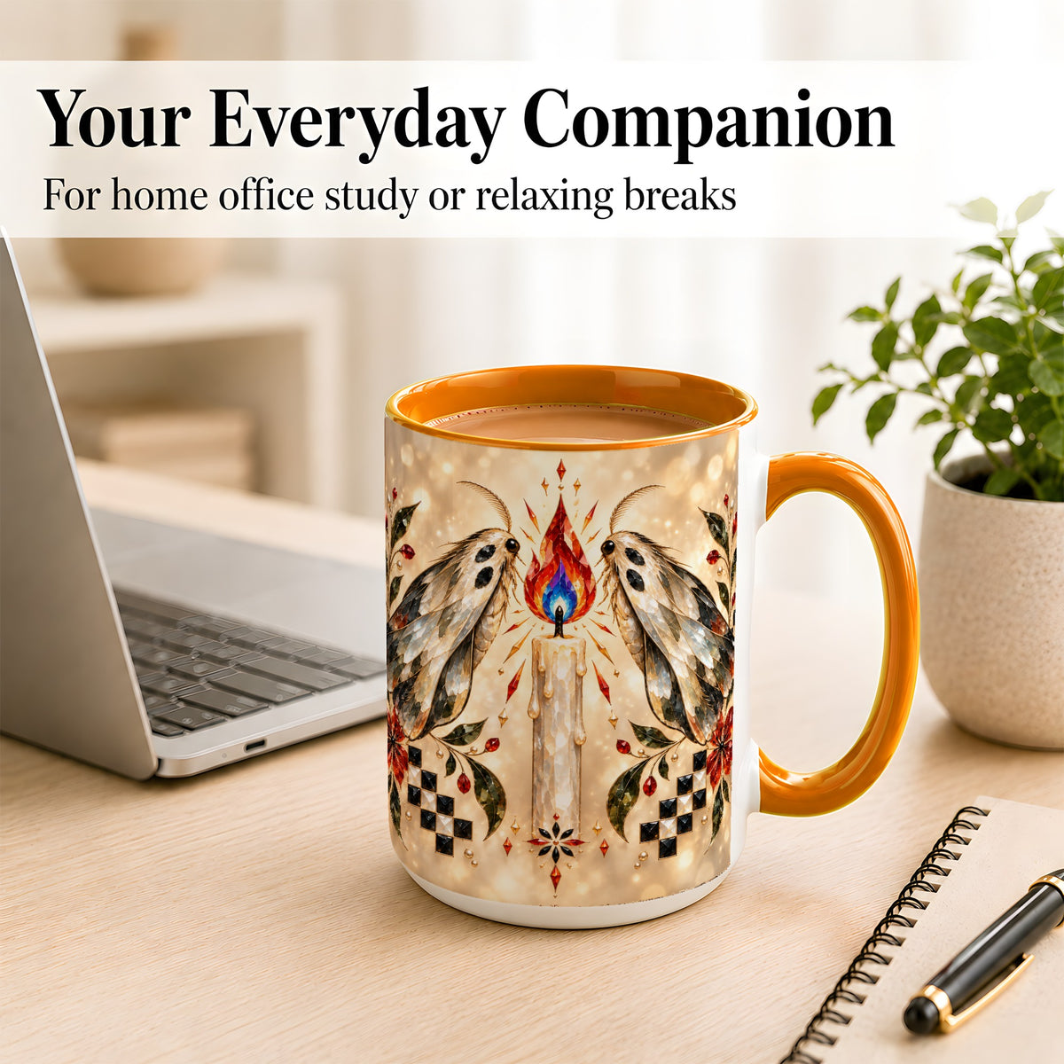 #pl[15oz|Orange] Crystal Moth Candle Coffee Mug, Gothic Moth Mug, Ceramic Cup