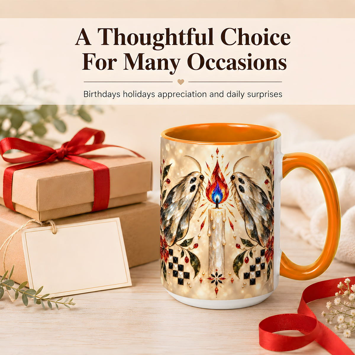 #pl[15oz|Orange] Crystal Moth Candle Coffee Mug, Gothic Moth Mug, Ceramic Cup