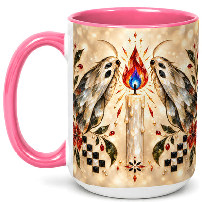 #pl[15oz|Pink] Crystal Moth Candle Coffee Mug, Gothic Moth Mug, Ceramic Cup