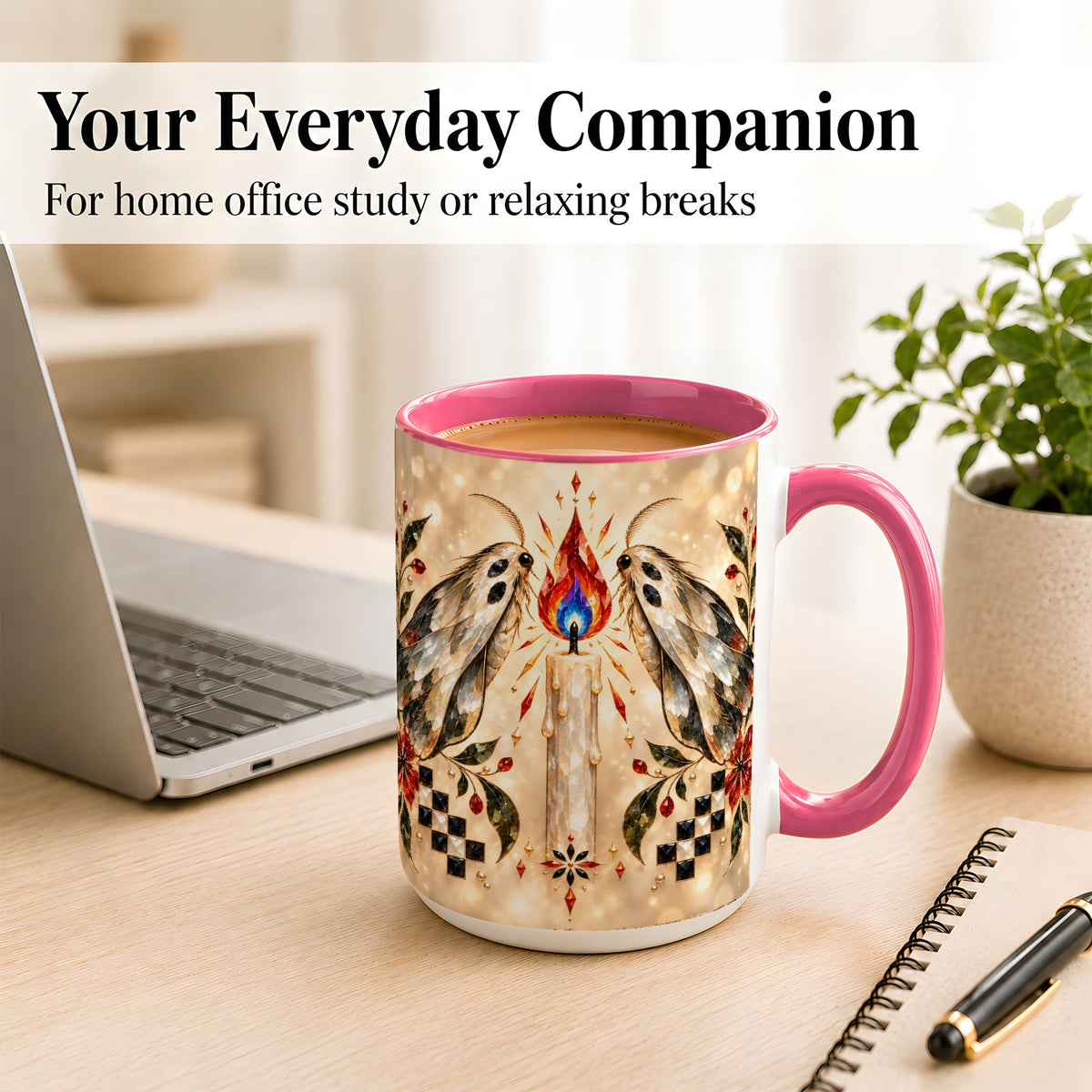 #pl[15oz|Pink] Crystal Moth Candle Coffee Mug, Gothic Moth Mug, Ceramic Cup