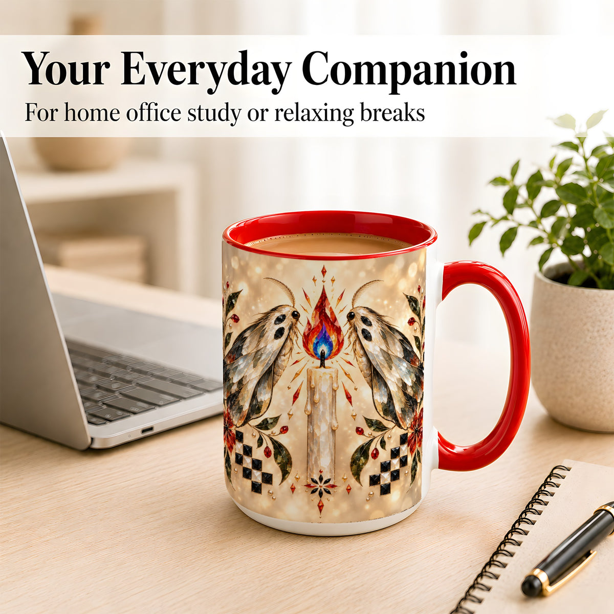 #pl[15oz|Red] Crystal Moth Candle Coffee Mug, Gothic Moth Mug, Ceramic Cup
