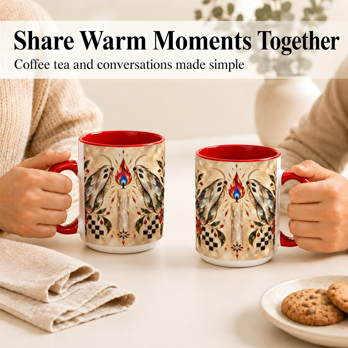 #pl[15oz|Red] Crystal Moth Candle Coffee Mug, Gothic Moth Mug, Ceramic Cup