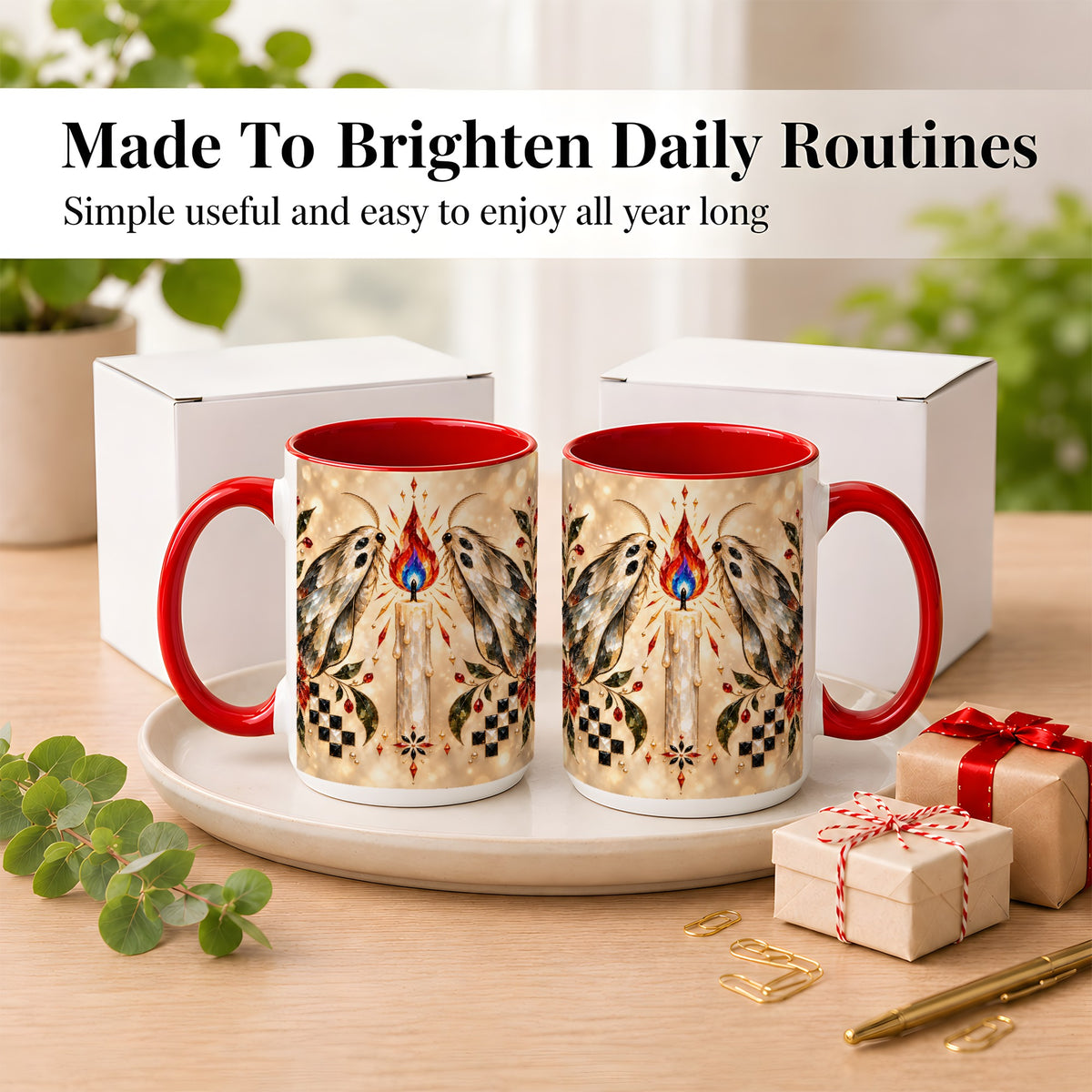 #pl[15oz|Red] Crystal Moth Candle Coffee Mug, Gothic Moth Mug, Ceramic Cup