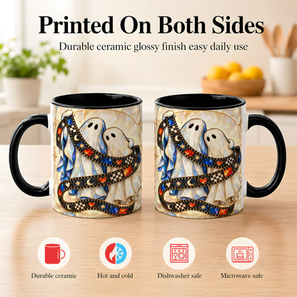 #pl[11oz|Black] Gemstone Ghost Film Coffee Mug, Spooky Cinema Mug, Ceramic Cup