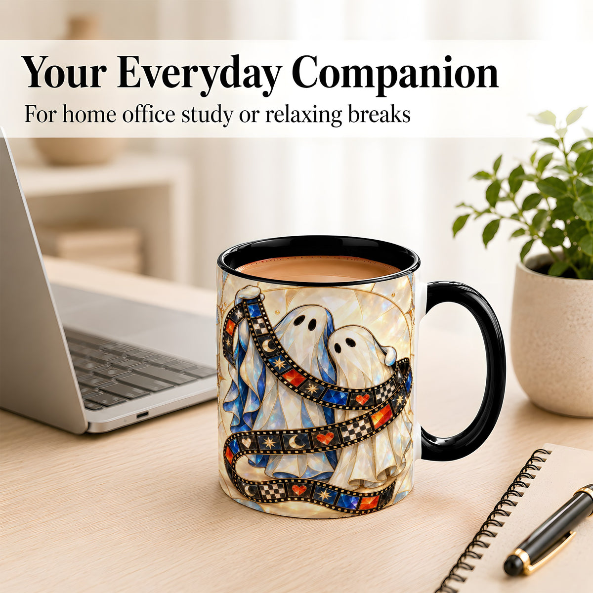 #pl[11oz|Black] Gemstone Ghost Film Coffee Mug, Spooky Cinema Mug, Ceramic Cup