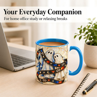 #pl[11oz|Blue] Gemstone Ghost Film Coffee Mug, Spooky Cinema Mug, Ceramic Cup