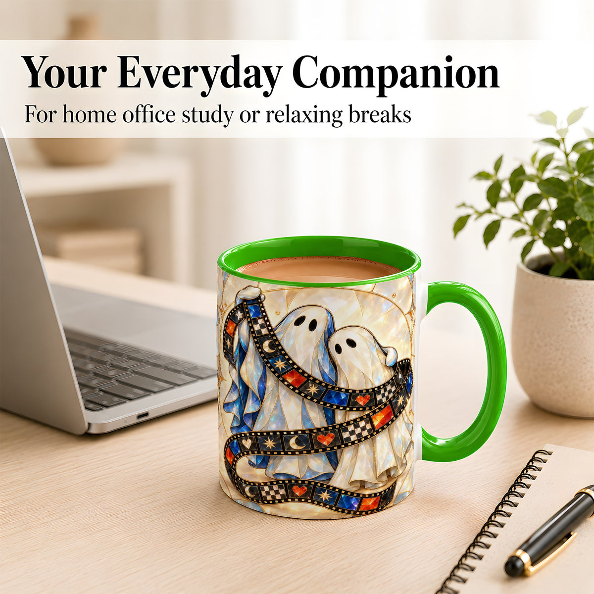 #pl[11oz|Green] Gemstone Ghost Film Coffee Mug, Spooky Cinema Mug, Ceramic Cup