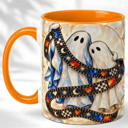 #pl[11oz|Orange] Gemstone Ghost Film Coffee Mug, Spooky Cinema Mug, Ceramic Cup