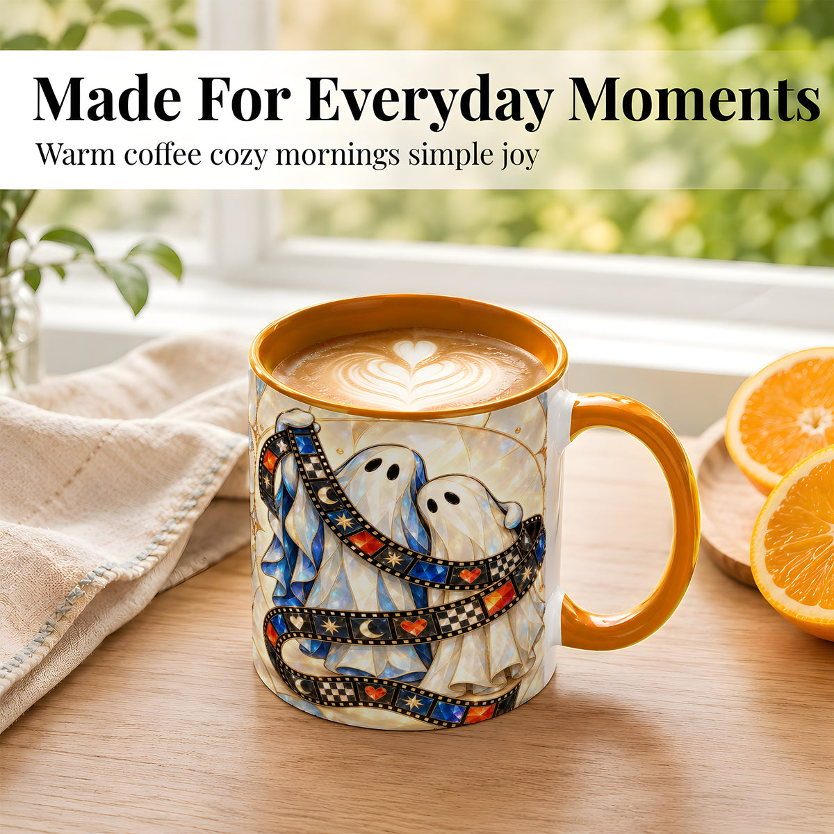 #pl[11oz|Orange] Gemstone Ghost Film Coffee Mug, Spooky Cinema Mug, Ceramic Cup