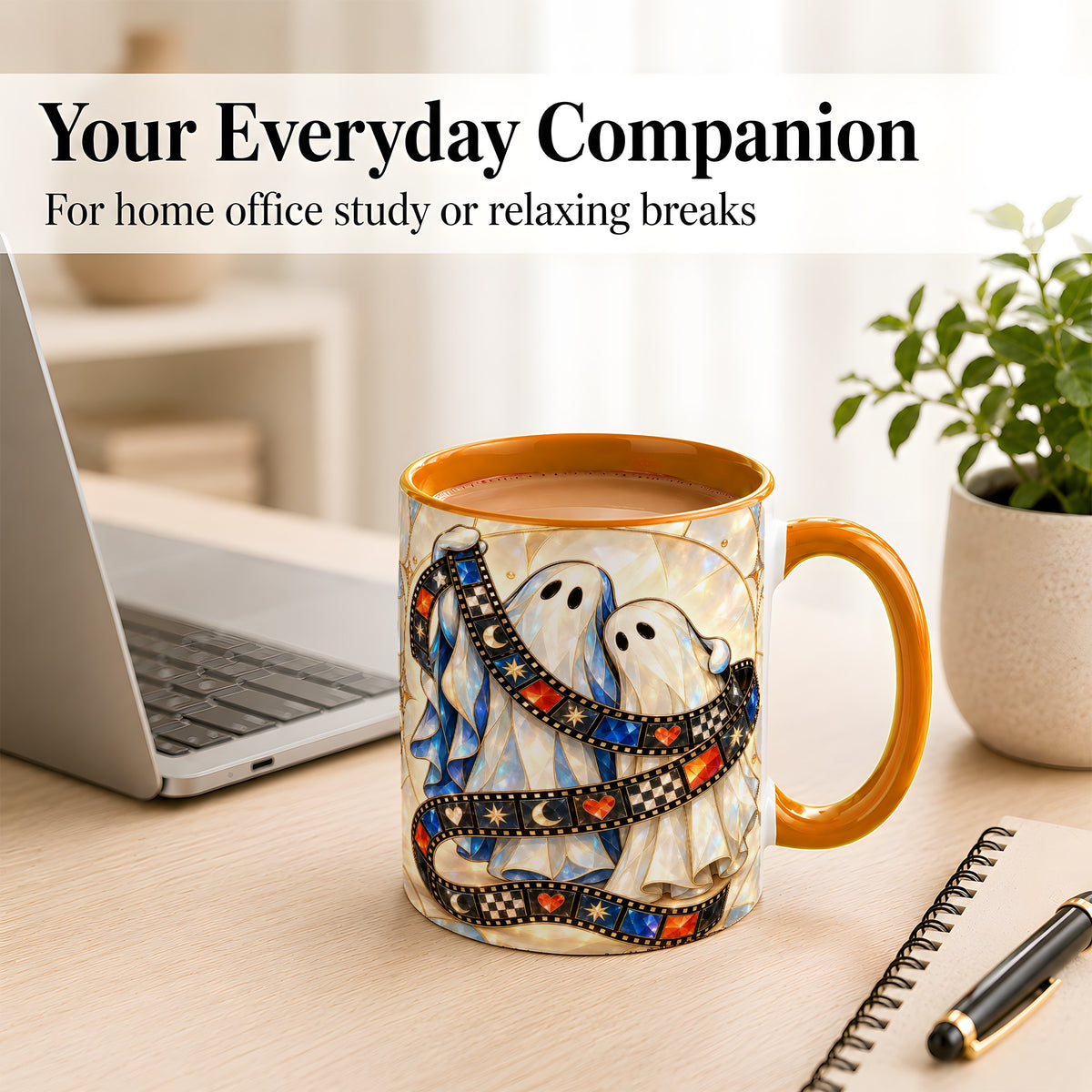 #pl[11oz|Orange] Gemstone Ghost Film Coffee Mug, Spooky Cinema Mug, Ceramic Cup