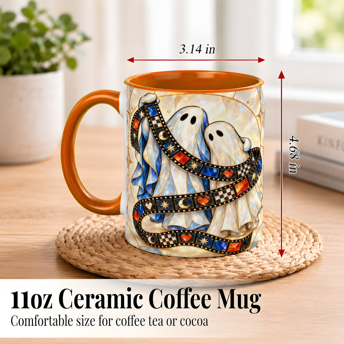 #pl[11oz|Orange] Gemstone Ghost Film Coffee Mug, Spooky Cinema Mug, Ceramic Cup
