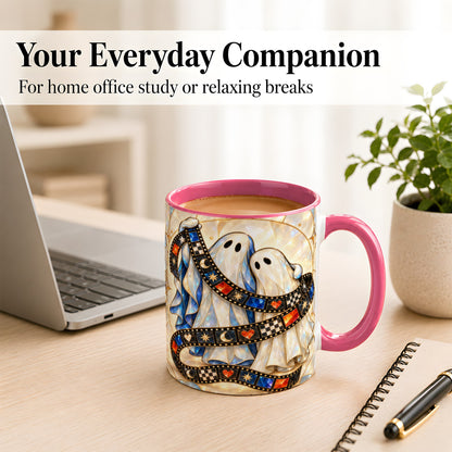 #pl[11oz|Pink] Gemstone Ghost Film Coffee Mug, Spooky Cinema Mug, Ceramic Cup