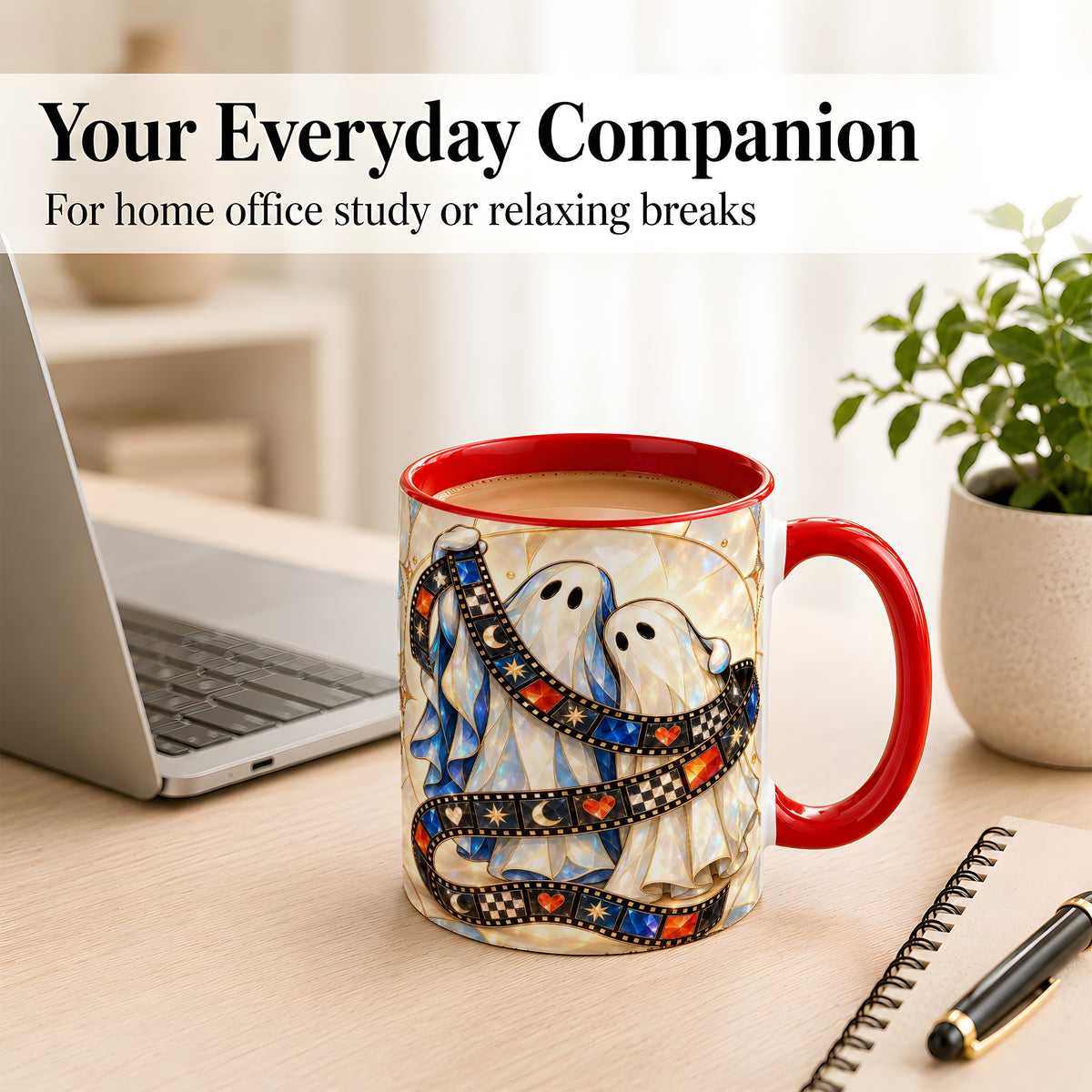 #pl[11oz|Red] Gemstone Ghost Film Coffee Mug, Spooky Cinema Mug, Ceramic Cup
